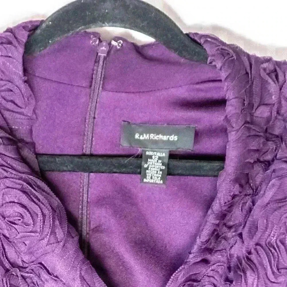 R&M Richards Plum Purple Rosette Bust Cap Sleeve Cocktail Dress Size 12 - Picture 5 of 7